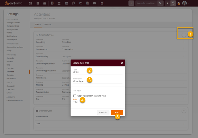 How to create, edit or remove Timesheets and Expenses Types2