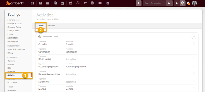 How to create, edit or remove Timesheets and Expenses Types1