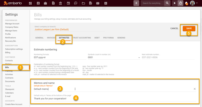 Default Memos and Notes for Estimates1