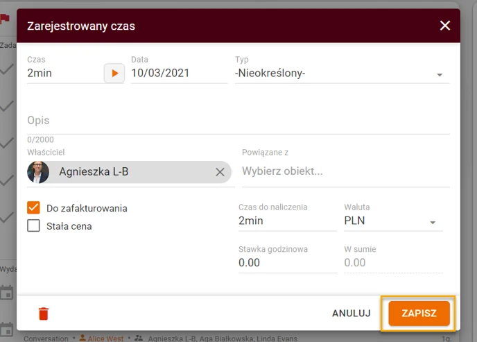 Zarejestrowany czas