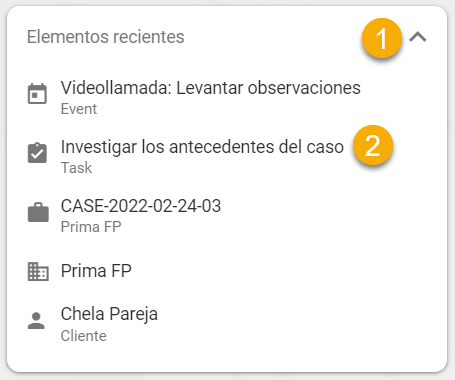 lista Elementos recientes