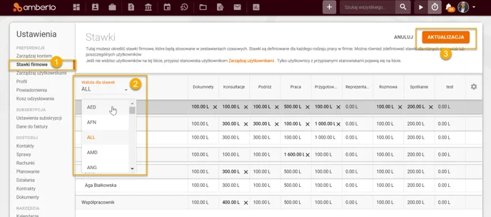 Change currency rate PL