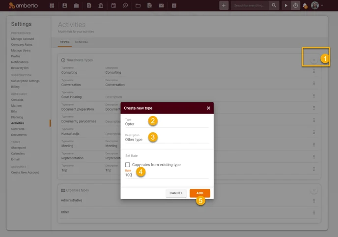 How to create, edit or remove Timesheets and Expenses Types2