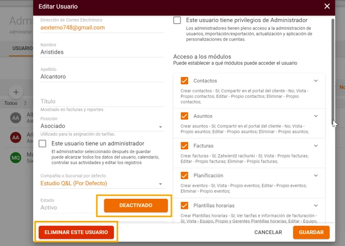 Delete user ES_1