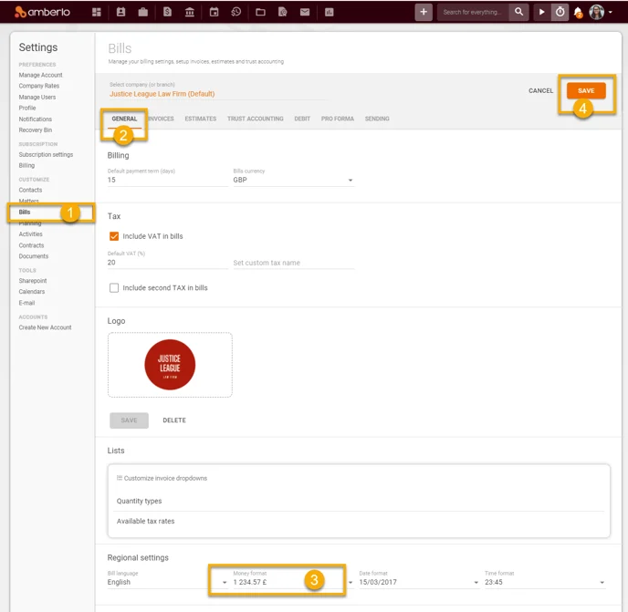 How to set default Money format for Bills1