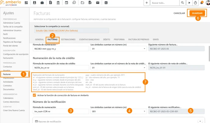 Cómo configurar la fórmula de numeración para Facturas de Corrección_1