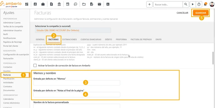 Cómo configurar Memos y Notas predeterminadas para Facturas_1