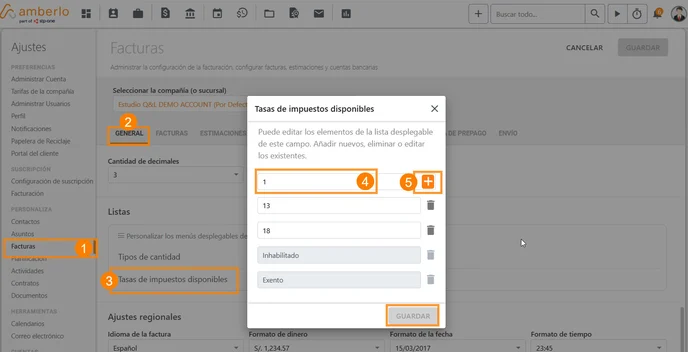 Cómo establecer, cambiar o eliminar las tasas de impuestos disponibles para facturas_1
