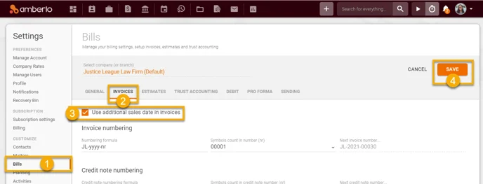 How to turn onoff the function Use additional sales date in invoices1