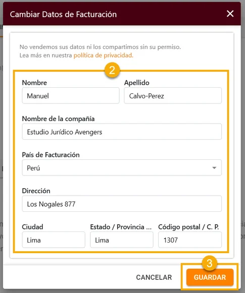 Dónde puedo cambiar mi Información de Facturación3