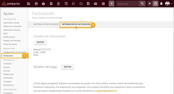 Dónde puedo cambiar mi Información de Facturación1