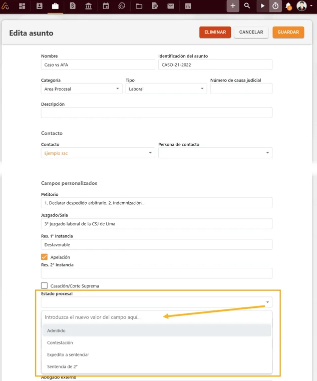 Puedo añadir un nuevo valorelemento directamente en el Campo Personalizado_1