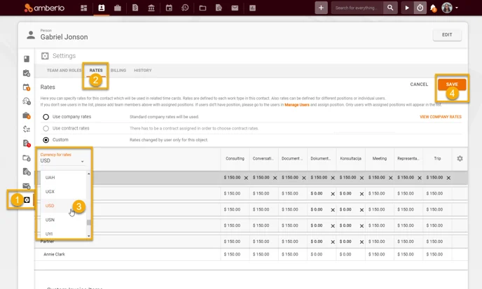 How to change Currency for Rates in Amberlo 3