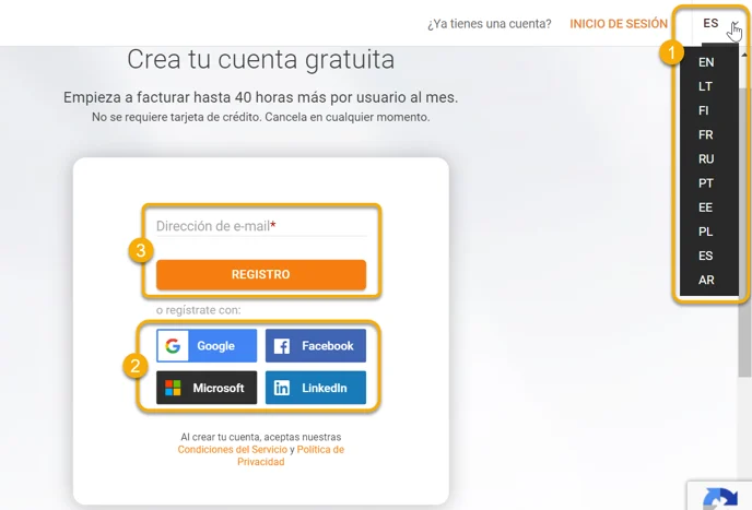 Pagina de registro