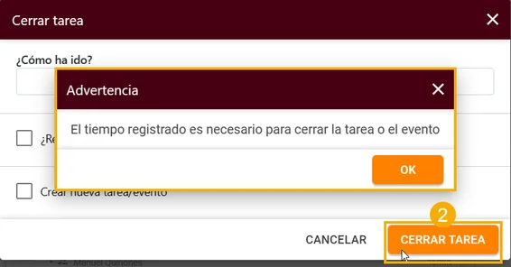 Puede ser obligatorio registrar una hora o tiempos para cerrar Tareas o Eventos_3