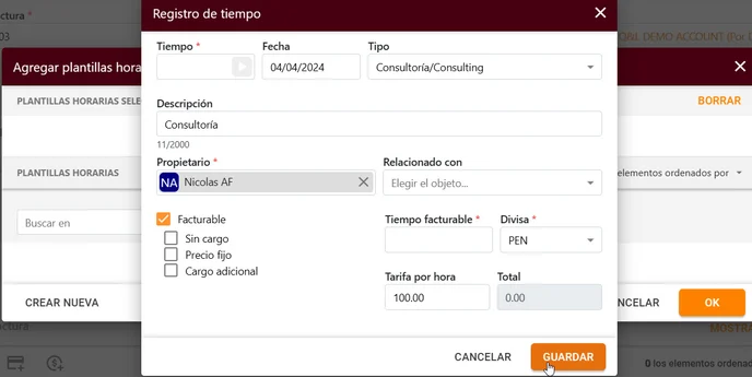 Cómo registrar tiempos en Facturas_3