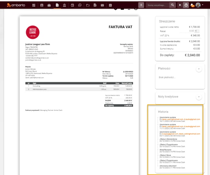 Invoice history PL