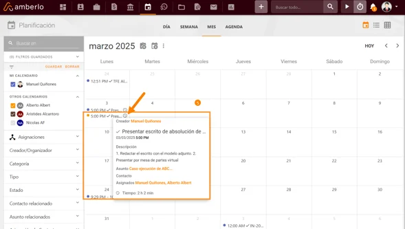 Puedo ver la información de las tareas y eventos en el Calendario de Amberlo sin abrir la tarea o evento_1