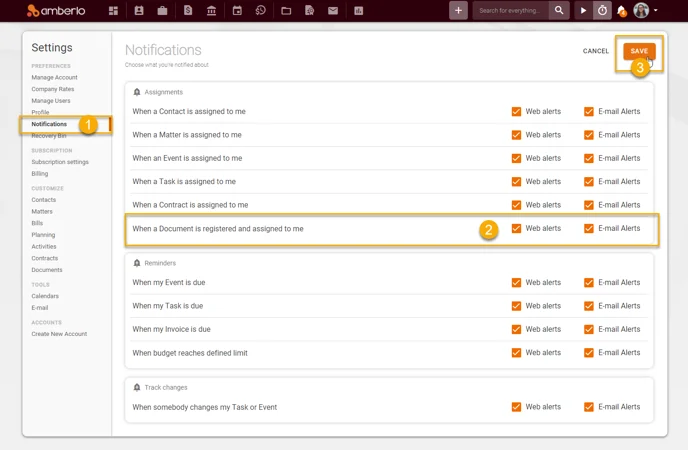 receive Notifications when the document was registered and assigned1
