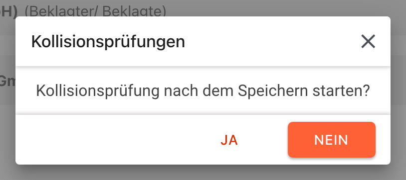 Das Fenster Kollisionsprüfungen mit der Frage Kollisionsprüfung nach dem Speichern starten? und den Schaltflächen JA und NEIN