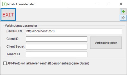 Das Fenster "Noah Anmeldedaten"