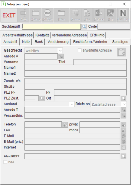 Das Adress-Fernster ohne Inhalt