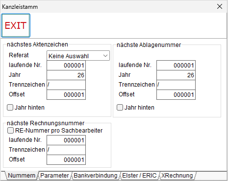 Stammdaten-Einstellungen: die Registerkarte "Nummern"