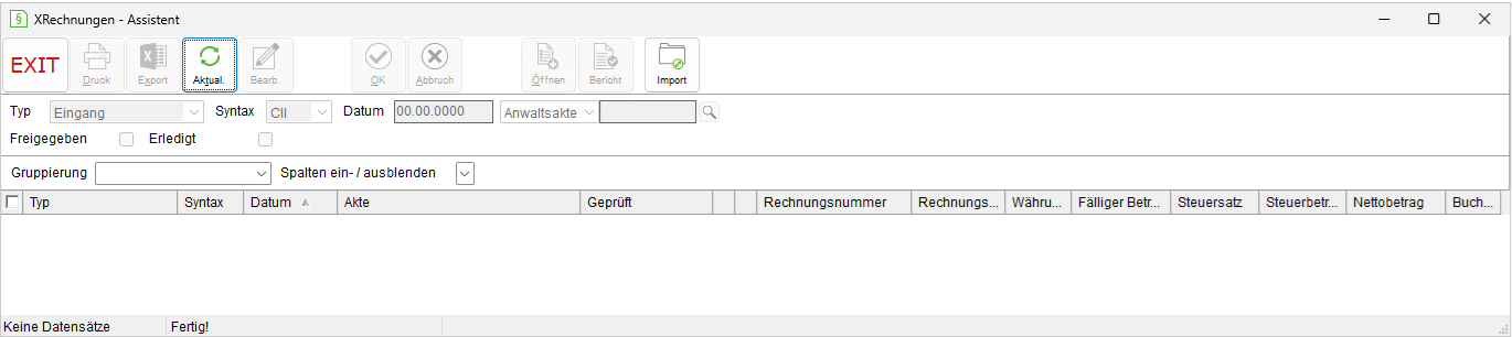 Das Fenster "XRechnungen - Assistent"