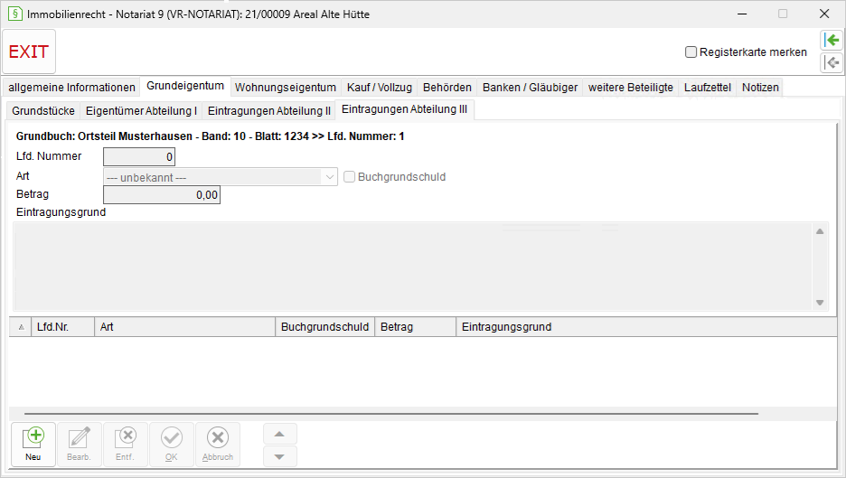 Das Register "Eintragungen Abteilung III"