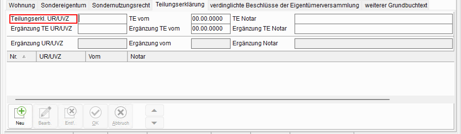 Das Unterregister "Teilungserklärung"