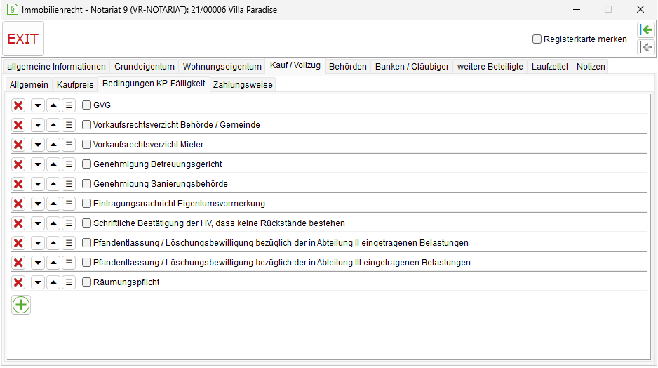 Das Register "Bedingungen KP-Fälligkeit"