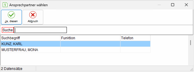 Das Fenster "Ansprechpartner wählen"