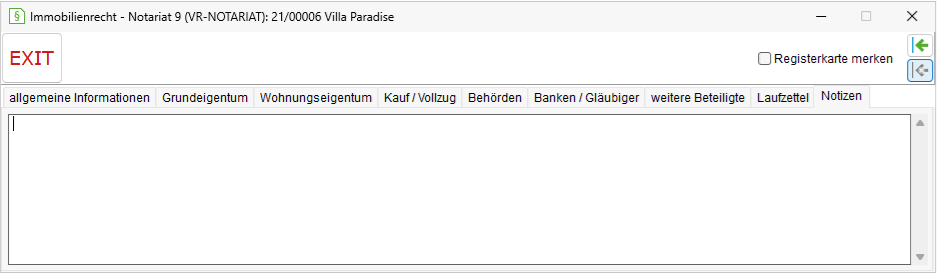 Die Registerkarte "Notizen"