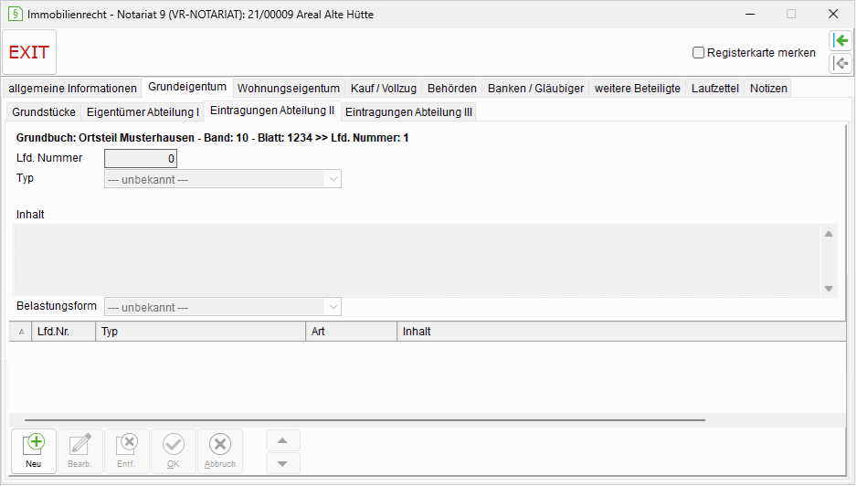 Das Register "Eintragungen Abteilung II"