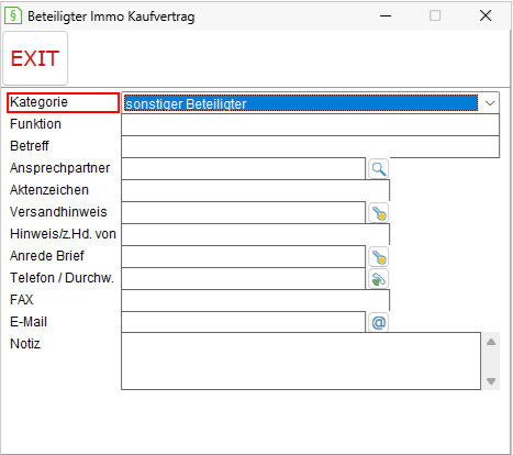 Das Fenster "Beteiligter Immo Kaufvertrag"